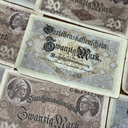 20 Mark 1914 banknotes, lot of 9