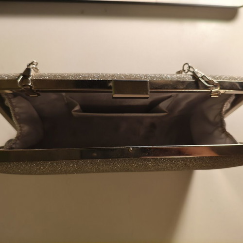 Clutch bag silver glitter with chain like new
