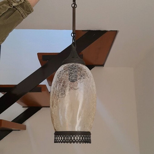 Lamp like new with blown glass and bronze metal