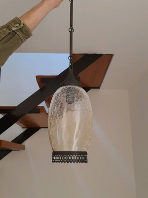 Lamp like new with blown glass and bronze metal