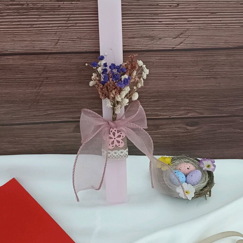 Handmade Easter Set with Pink 25cm Candle and Aromatic Wardrobe Tablet