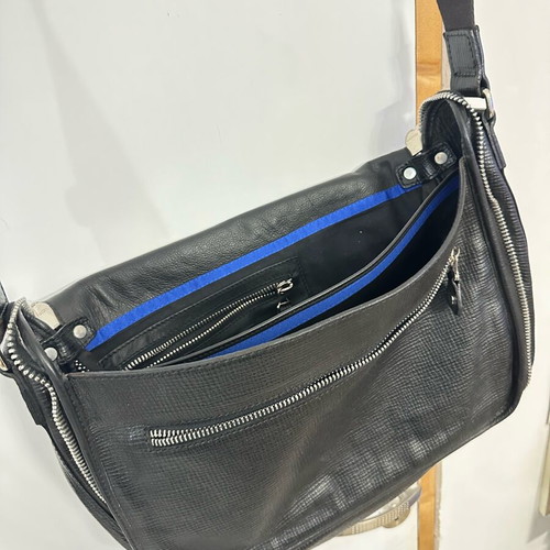 Leather black messenger bag crossbody like new branded with zipper