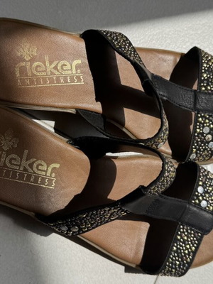 Rieker sandals used, size 40, black with metal studs and rhinestones