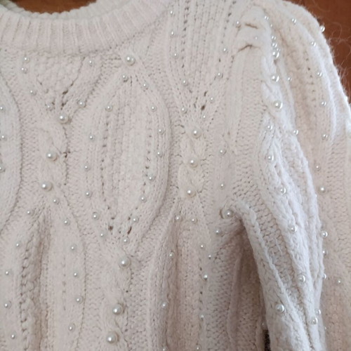 Zara knitted sweater with pearls like new, white, size S