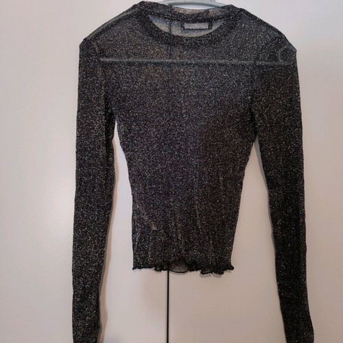 See Through Black T-Shirt With Glitter New Bershka Size S