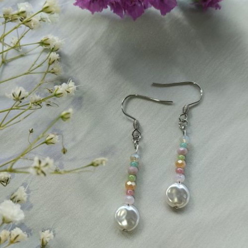 Steel earrings silver with colorful beads and crystals new