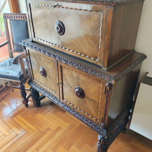 Old table with chairs used, set