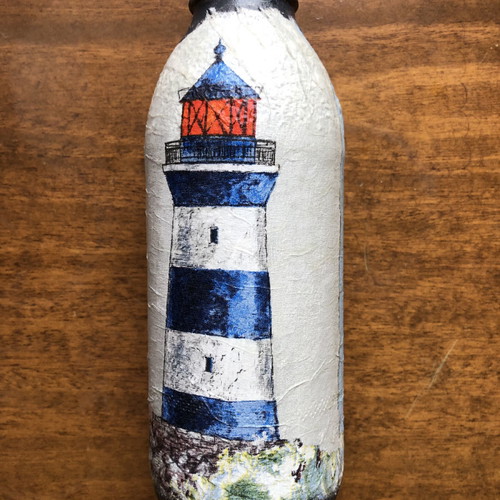 Decorative bottle with two lighthouses handmade, new, decoupage