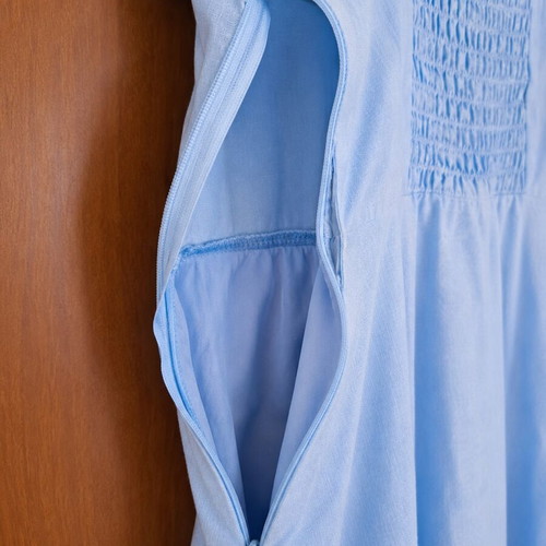 Blue cotton midi dress lined, size L, like new