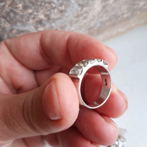 Silver rings used with transparent stones, set of 2