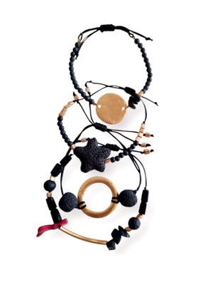 Set of 4 bracelets 18K gold plated with lava and coral