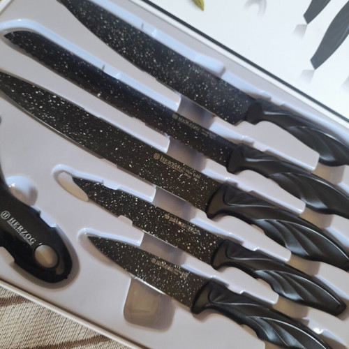 Herzog kitchen knife set 5 pieces with marble coating and peeler new