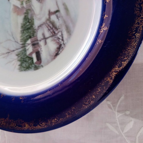 Limoges France collectible plate used with winter landscape and 22K gold