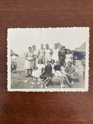 Vintage group photograph at summer camp by Akoglou Studio, 1955-1965