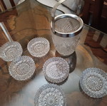 Dessert plates and ice bucket like new, cut glass with engravings