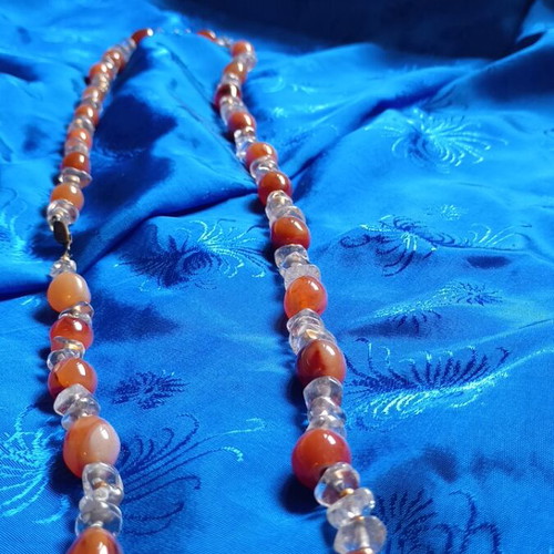 Long Necklace with Natural Carnelian and Clear Quartz stones used