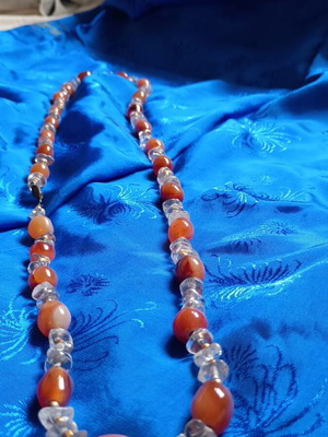Long Necklace with Natural Carnelian and Clear Quartz stones used