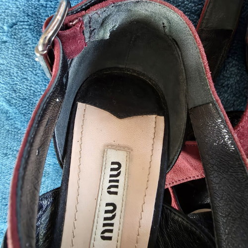 Miu Miu women's platform sandals used, black and red suede