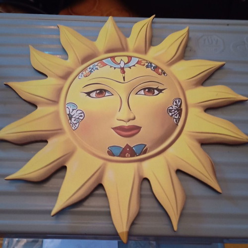 Sun Decoration new, wood, diameter 20 cm, bright yellow