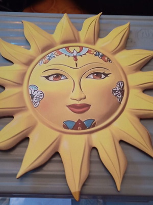 Sun Decoration new, wood, diameter 20 cm, bright yellow