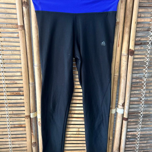 Adidas Climalite sports leggings, black with blue waistband, size XS