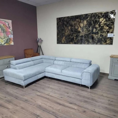 Light Blue Fabric Corner Sofa with Sleep Function and Storage Like New