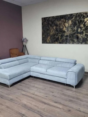 Light Blue Fabric Corner Sofa with Sleep Function and Storage Like New