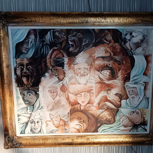 Illusion painting The face of Adam by Mikelangelo acrylics like new