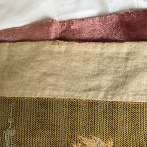 Antique wall tapestry like new with pink velvet border