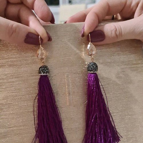 Earrings with crystals and silk thread like new