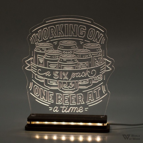 LED lamp "Beer Six Pack" new with wooden base and plexiglass
