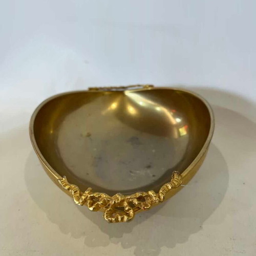 Vintage brass fondue pot with embossed handles 5.5x19x13