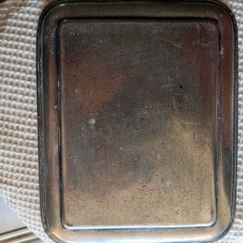 Vintage pewter serving tray with two Italian porcelain cups