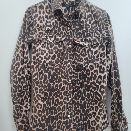 Allsaints animal print jacket shirt used, XS, brown multicolor
