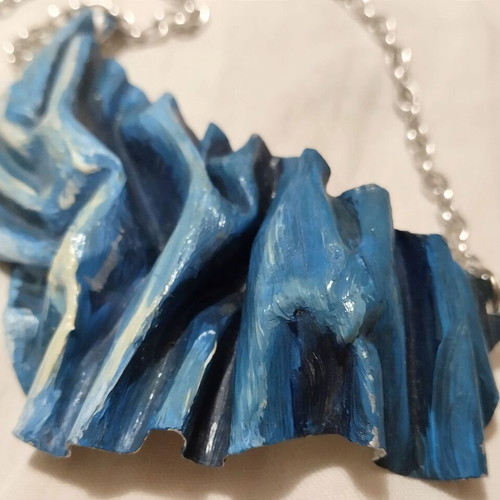 Handmade aluminum sculptural necklace with organic folds, wearable art