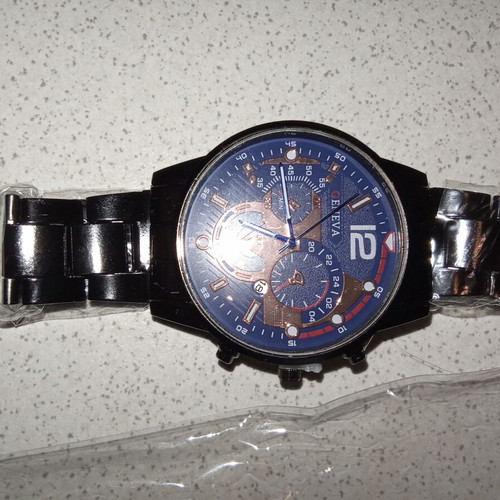 Geneva wristwatch men's new, dark blue and black