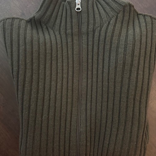 Benetton XL men's knitted cardigan with zipper, khaki