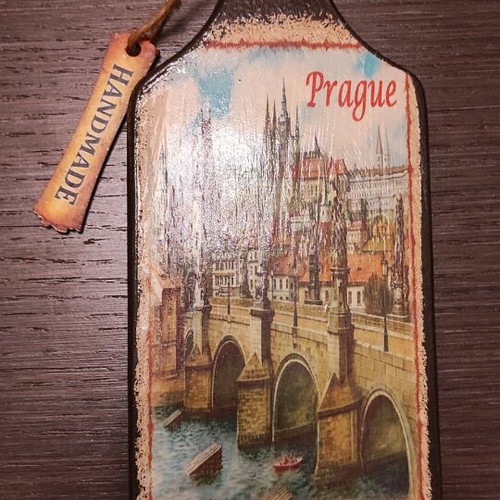Decorative cutting board new with painted Charles Bridge Prague