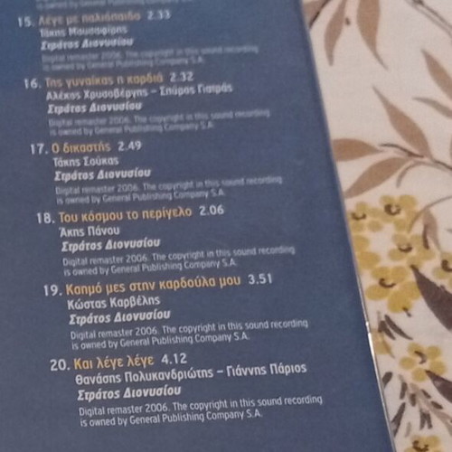 Stratos Dionysiou Tribute CD, 20 Laiko Hits