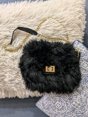 H&M Black Faux Fur Crossbody Bag Like New With Gold Chain