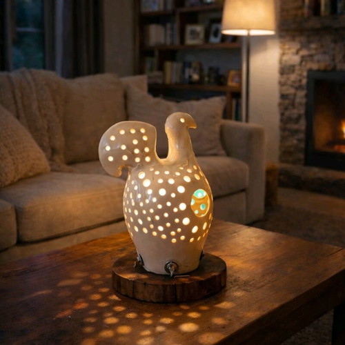 Ceramic lamp author original new on wooden base