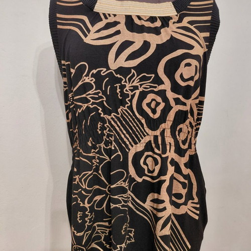 Prenom blouse dress like new, elastic waist, black and beige, size XL