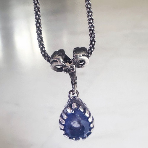 Vintage silver necklace 925 mid century with blue stone used