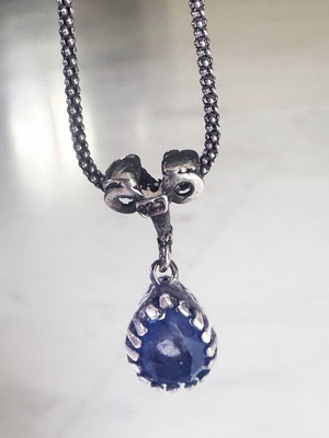 Vintage silver necklace 925 mid century with blue stone used