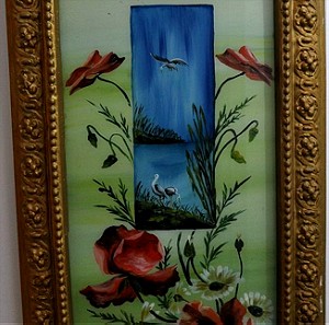 Πίνακας ζωγραφική σε γυαλί- red flowers