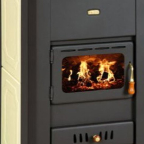 Prity S3 W17 metal wood stove 19kW used, beige, hydraulic radiator