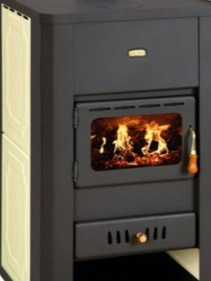 Prity S3 W17 metal wood stove 19kW used, beige, hydraulic radiator