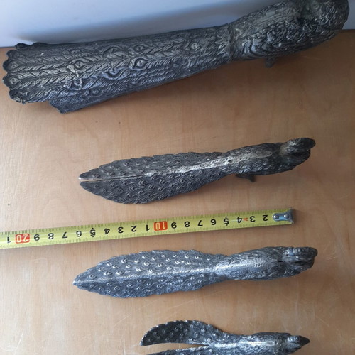 Traditional metal peacocks used, vintage 1950s-60s set