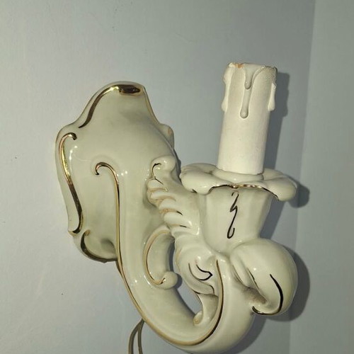 Bavaria Gerold & Co Tettau porcelain set with 2 candlesticks, 2 wall lamps and 2 decorations like new