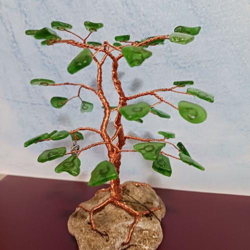 Tree made of copper wire and green glass new
